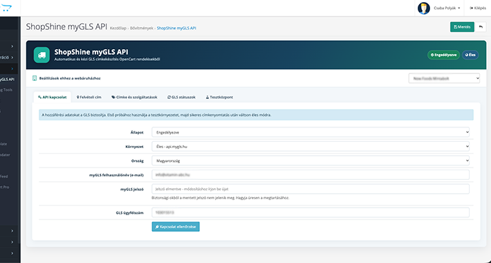 myGLS API – címkenyomtatás és státuszszinkron OpenCart 3-hoz
